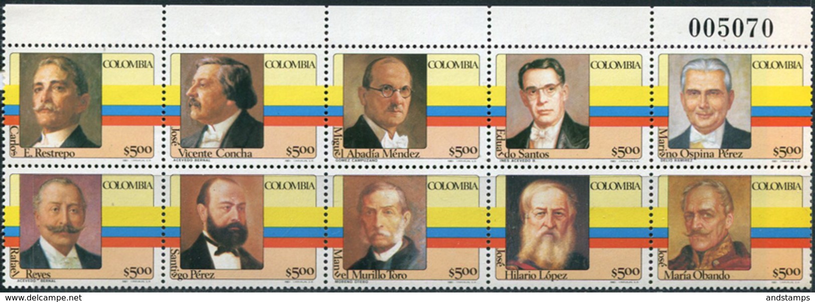 Colombia 1981. Michel #1475/84-I MNH/Luxe. Presidents (L-9) - Colombia