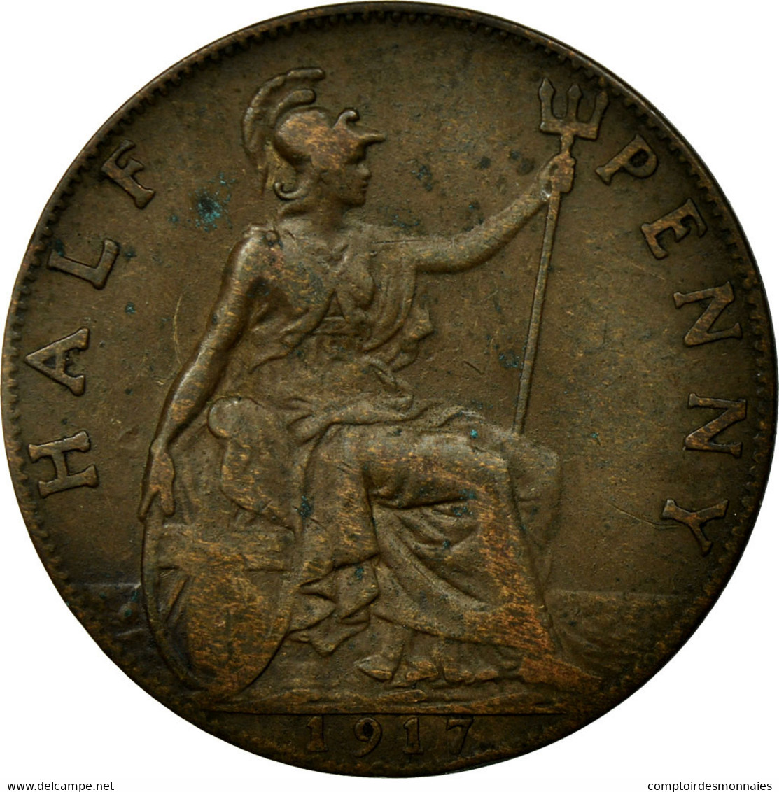 Monnaie, Grande-Bretagne, George V, 1/2 Penny, 1917, TB, Bronze, KM:809 - C. 1/2 Penny