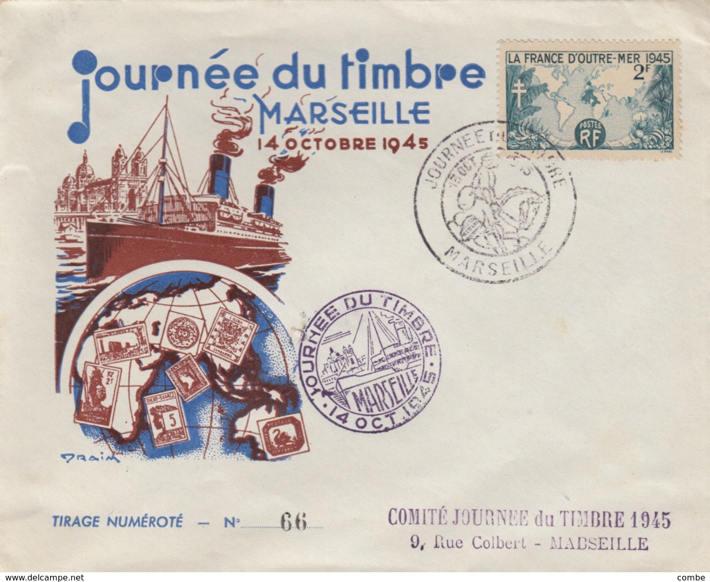 LETTRE COVER. FRANCE. 1945. JOURNEE DU TIMBRE MARSEILLE - Autres & Non Classés