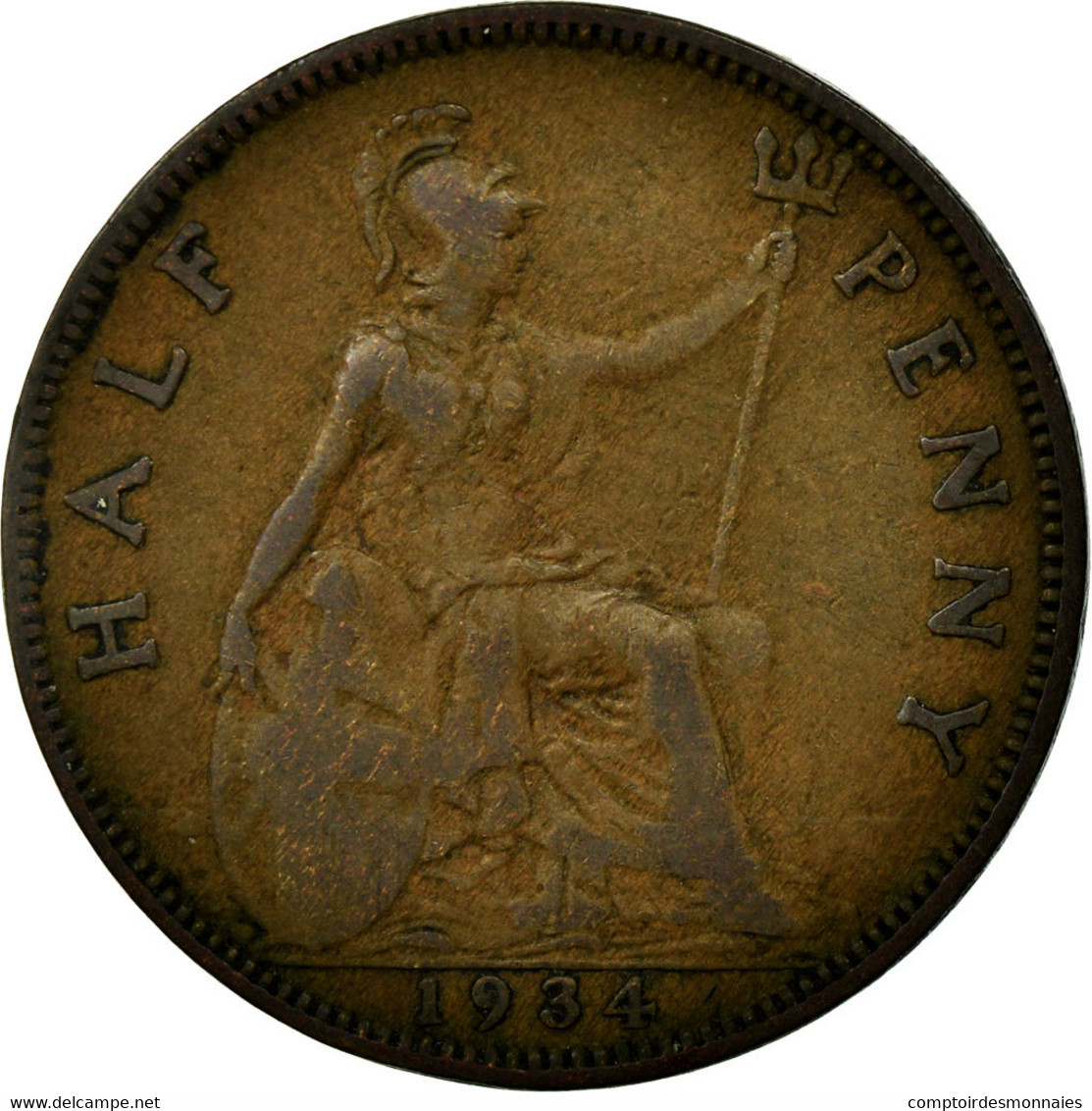 Monnaie, Grande-Bretagne, George V, 1/2 Penny, 1934, TB, Bronze, KM:837 - C. 1/2 Penny