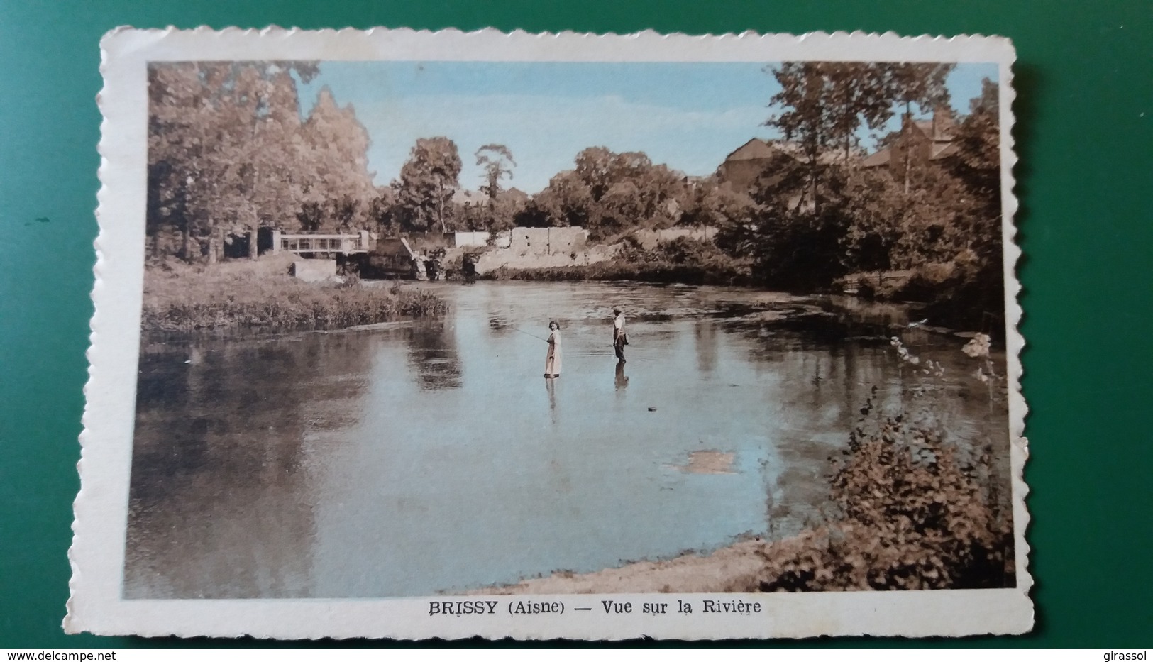 CPA CPSM BRISSY AISNE VUE SUR LA RIVIERE PECHEUSE ED DELAPLACE 1949 TIMBRE ENLEVE - Autres & Non Classés