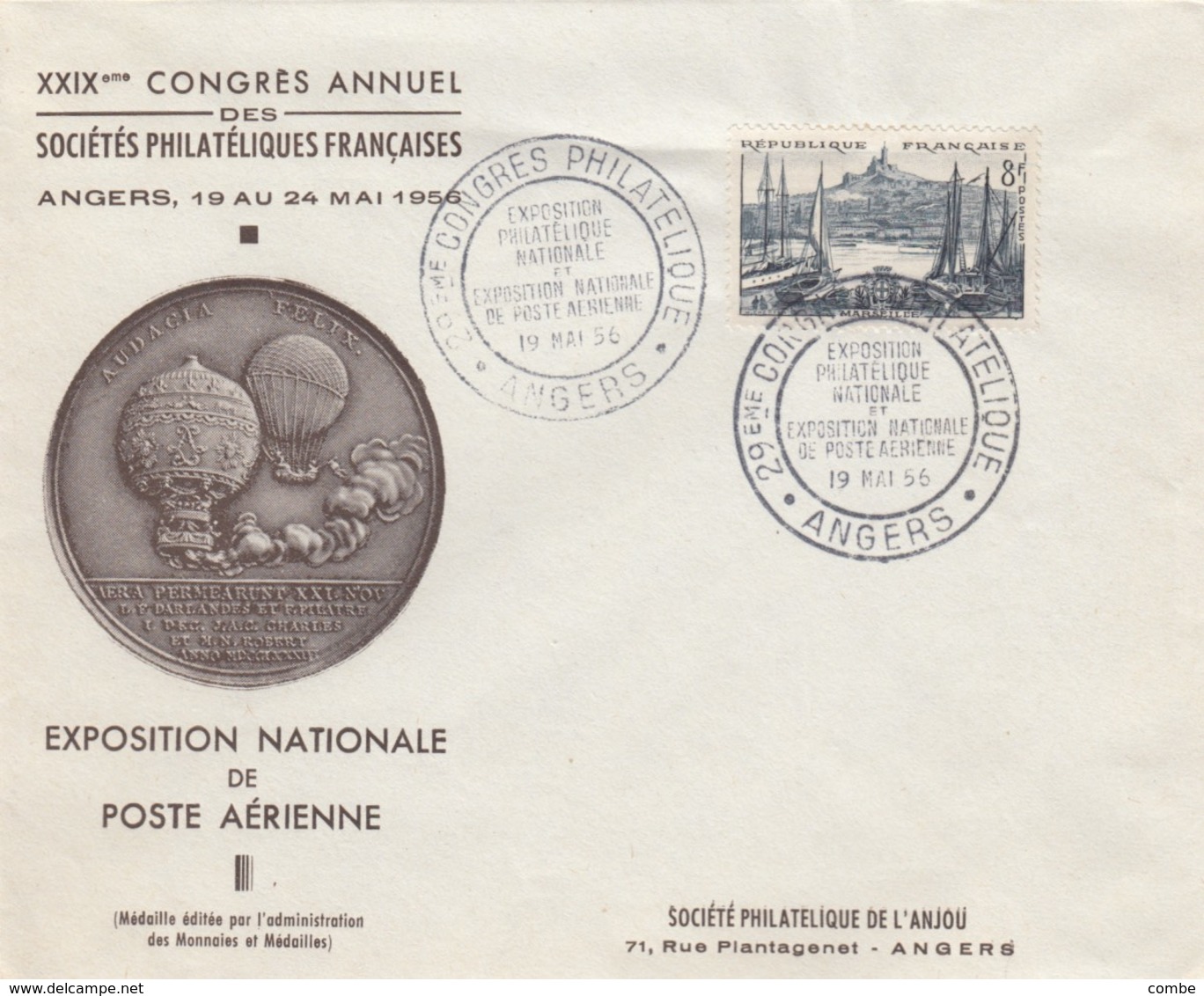 LETTRE COVER. FRANCE. 19 5 56. CONGRES PHILATELIQUE ANGERS - Autres & Non Classés