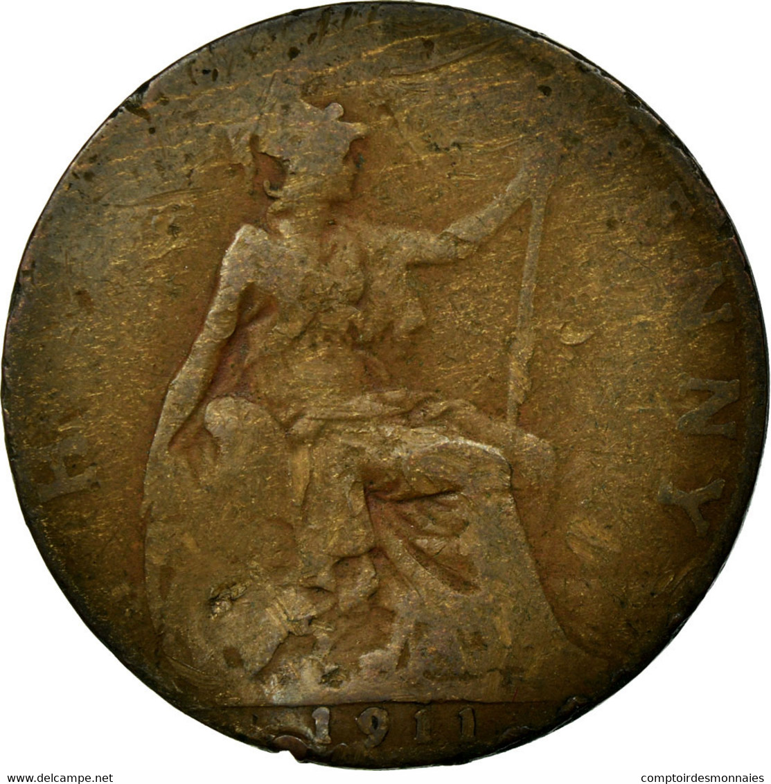 Monnaie, Grande-Bretagne, George V, 1/2 Penny, 1911, B+, Bronze, KM:809 - C. 1/2 Penny