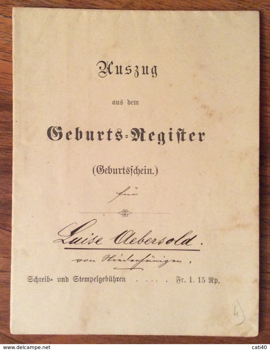 SVIZZERA SUISSE KANTON BERN CANTONE DI BERNA  1882  DOCUMENTO CO BOLLO A SECCO  DI 15 RAPPEN - Documenti Storici