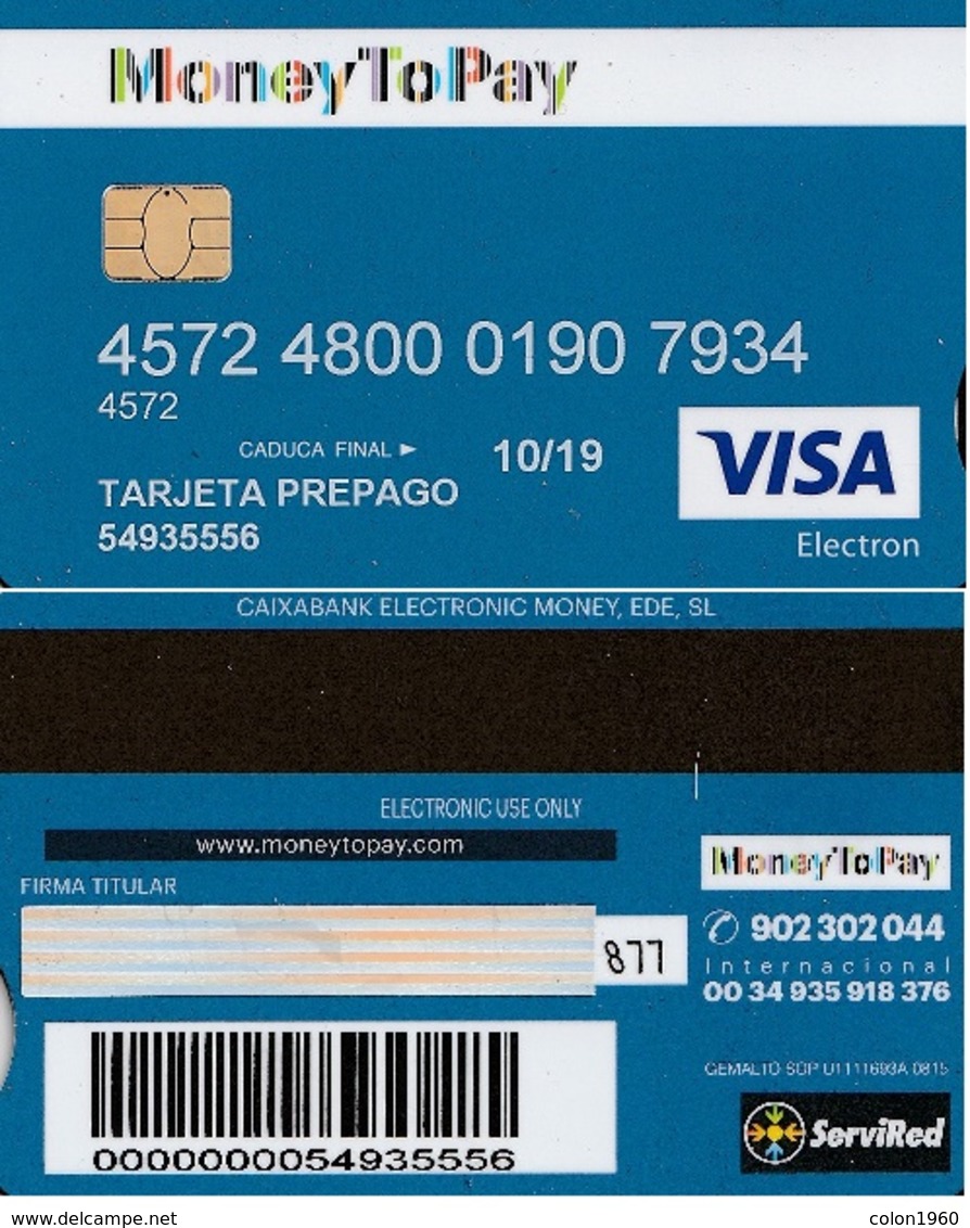 TARJETA REGALO DE ESPAÑA, GIFT CARD. TARJETA PREPAGO, MONEY TO PAY, VISA. 077. - Cartes Cadeaux
