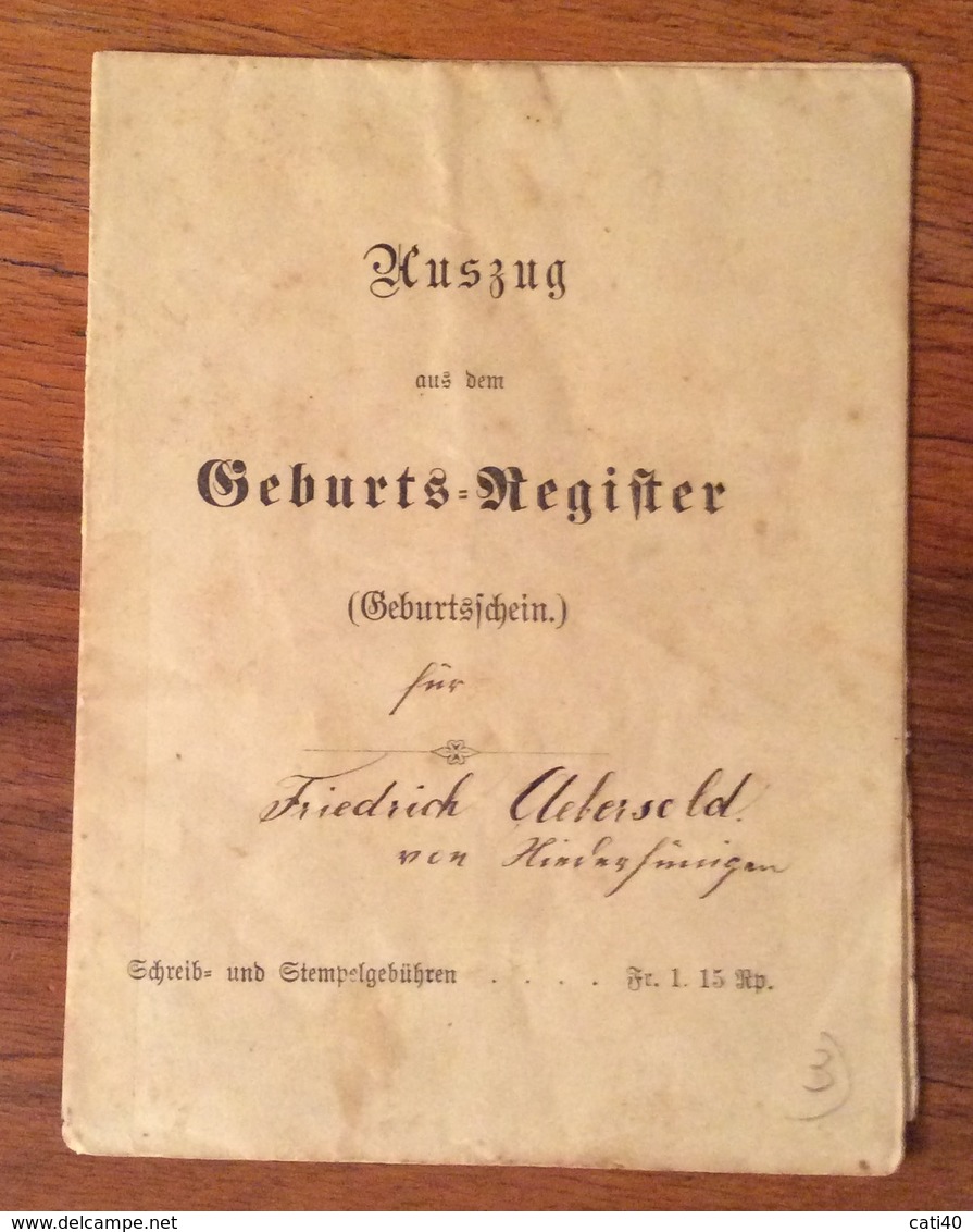 SVIZZERA SUISSE KANTON BERN CANTONE DI BERNA 1883 DOCUMENTO CON BOLLO A SECCO DI 15 RAPPEN - Italia