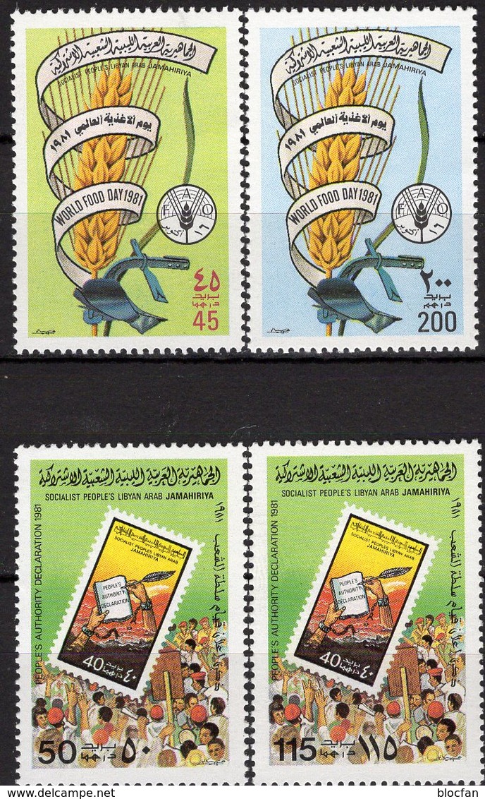 Menschenrechte 1981 Libya 875/6+938/9 ** 7€ Pflug Ähre Im Schriftband Grünes Buch Stamps On Stamp # 622 Sets Bf UNO - Contro La Fame