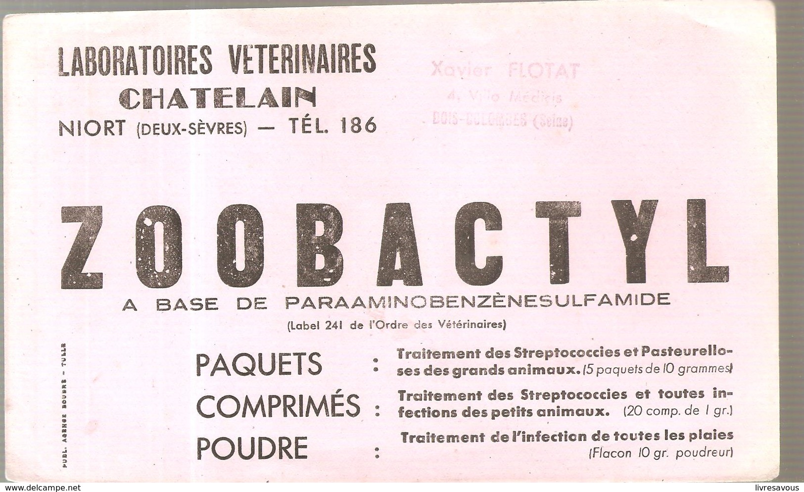 Buvard ZOOBACTYL Laboratoires Vétérinaires CHATELAIN à Niort (Deux-Sèvres) - Animals