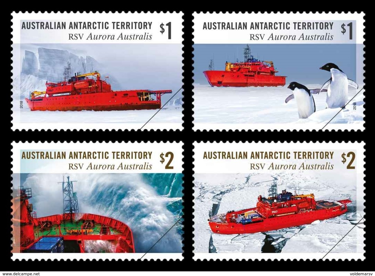 AAT 2018 Mih. 258/61 Ships. Icebreaker RSV Aurora Australis. Fauna. Penguins MNH ** - Unused Stamps
