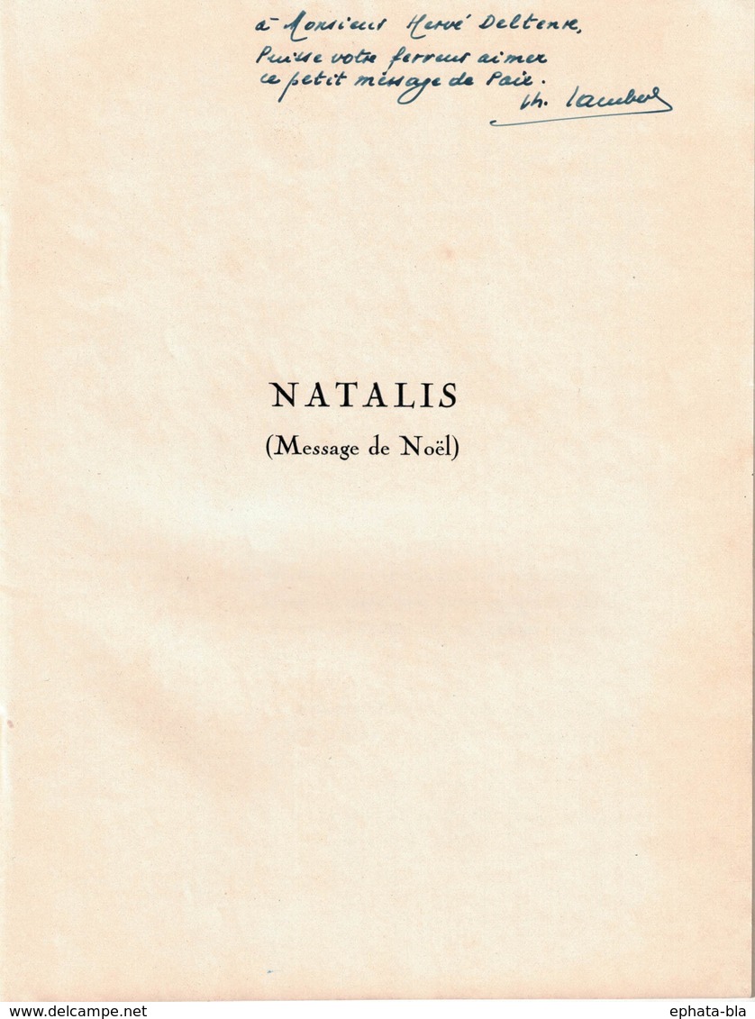 Opuscule : « NATALIS » De Charles Lambert , Illust. Paul Breyer. 1948. Dédicacé à Hervé Deltenre à Fayt-Lez-Manage - Autres & Non Classés