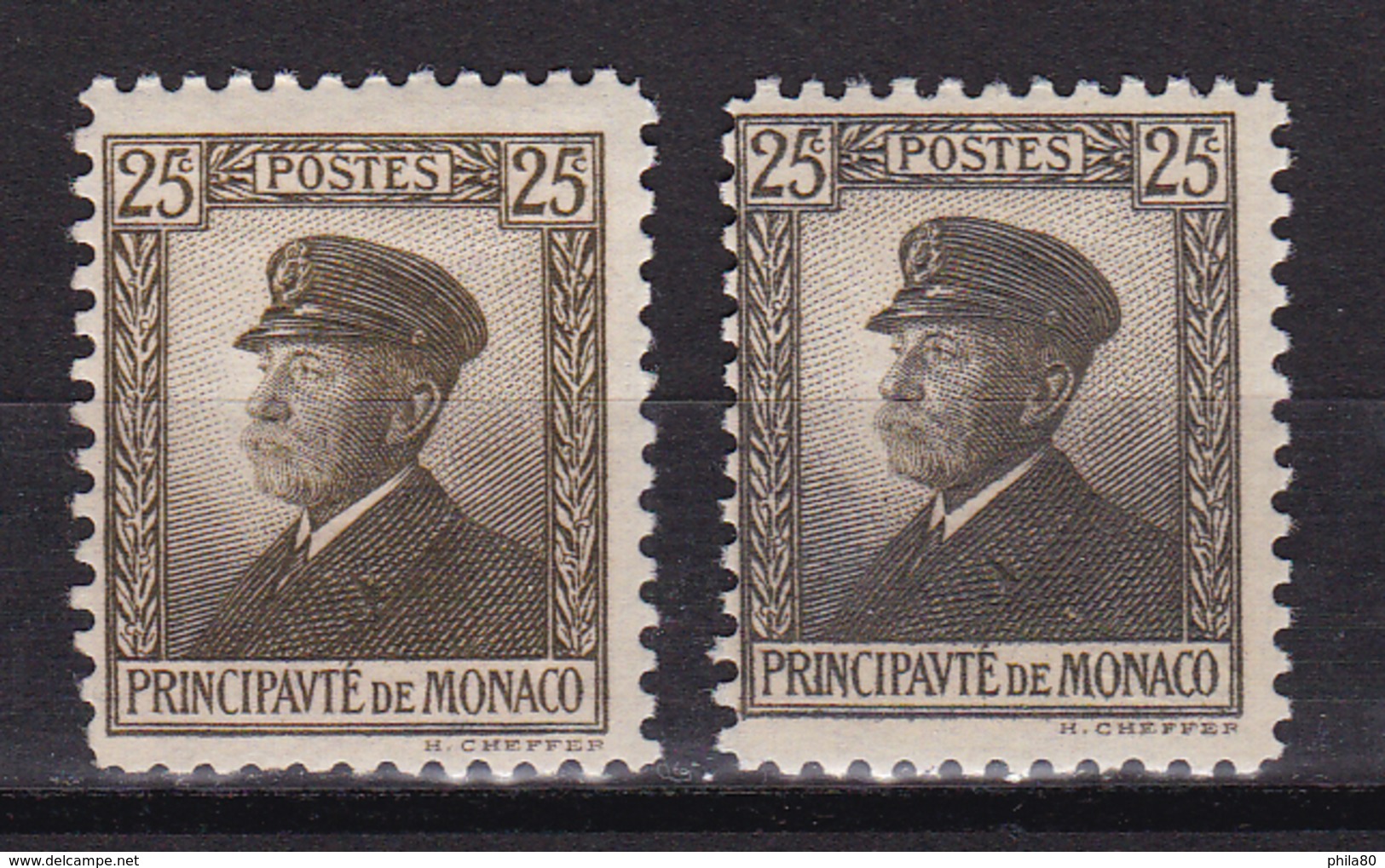 Monaco N°54* + 54a* (variété Brun-olive) - Neufs