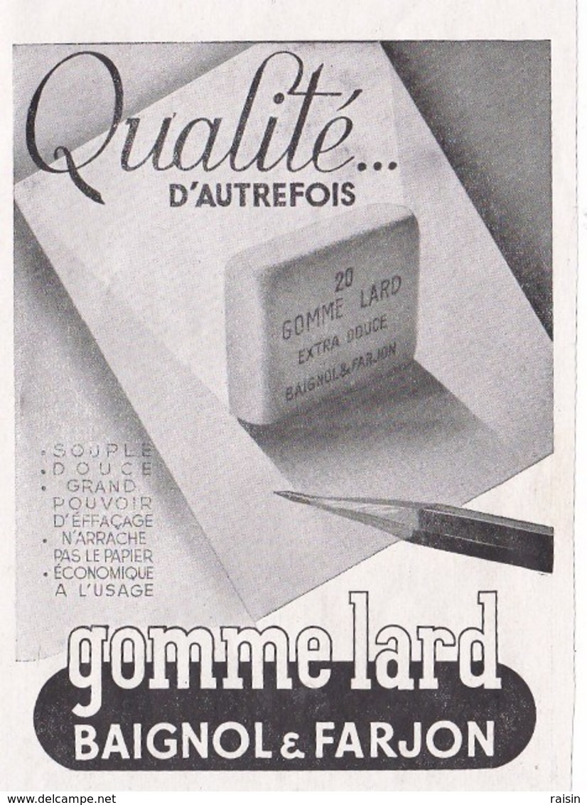 Pub.1946 GOMME LARD Baignol & Farjon  "qualité D'autrefois " TBE - Publicités