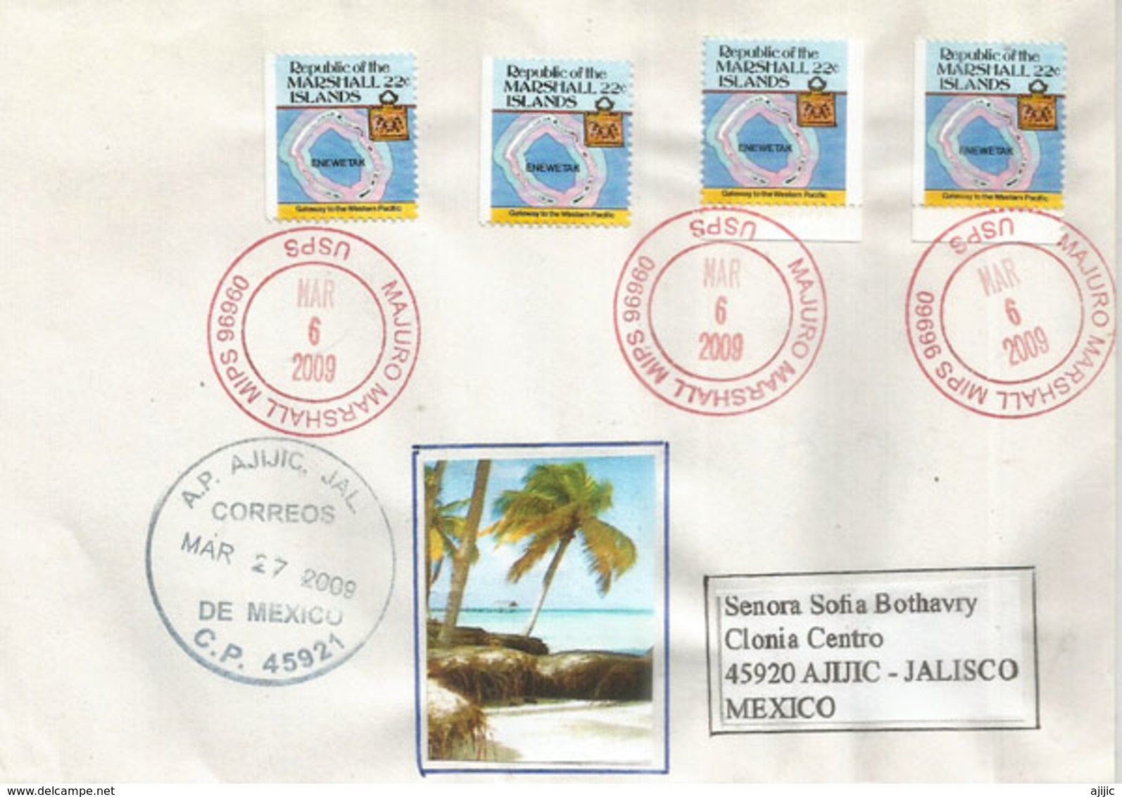 Lettre De L'ile De Majuro. Marshall Islands. Océan Pacifique, Adressée Au Mexique,avec Timbre à Date Arrivée - Marshall