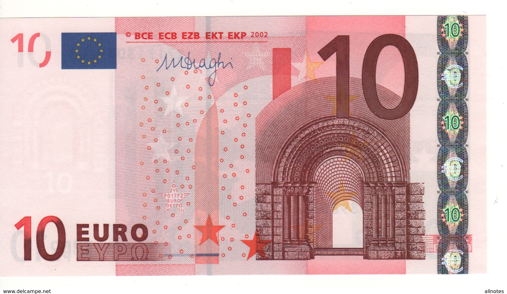 10 EURO  "X" Germany    Firma  DRAGHI     P 017 F2     X71  /  FDS - UNC - 10 Euro