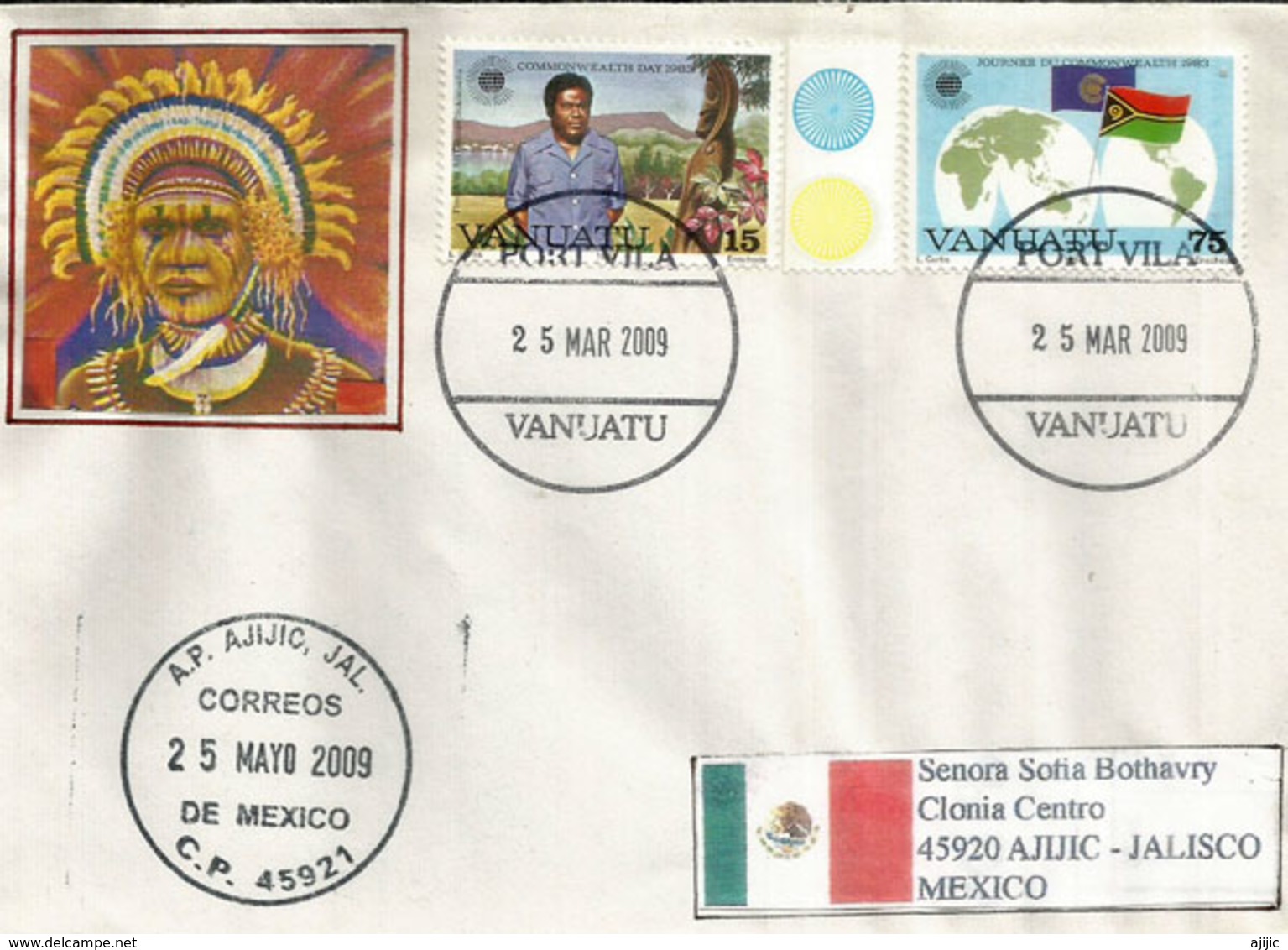 Lettre De Port Vila Adressée Au Mexique, Avec Timbre à Date Arrivée - Vanuatu (1980-...)