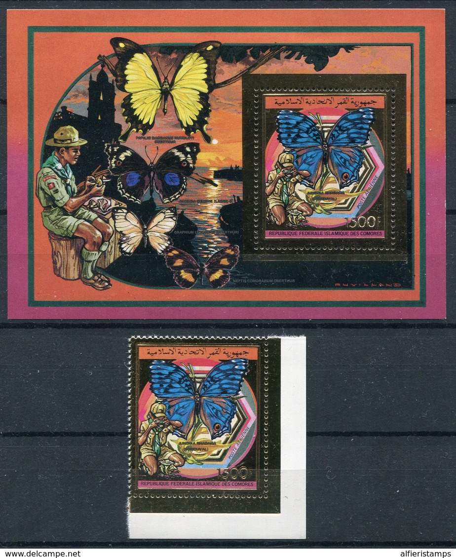 1989- ISOLE COMORE-SCOUT-BUTTERFLYES-GOLD STAMP -1 VAL.+ 1 S.S.-M.N.H. -LUXE ! - Comores (1975-...)