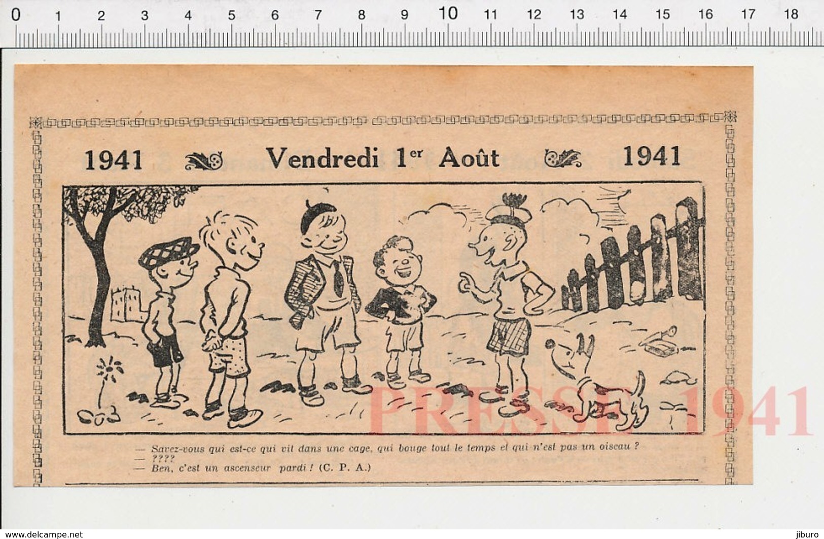 2 Scans Humour 1941 Devinette Ascenseur Ancien Bande D'enfants 223XS - Non Classés