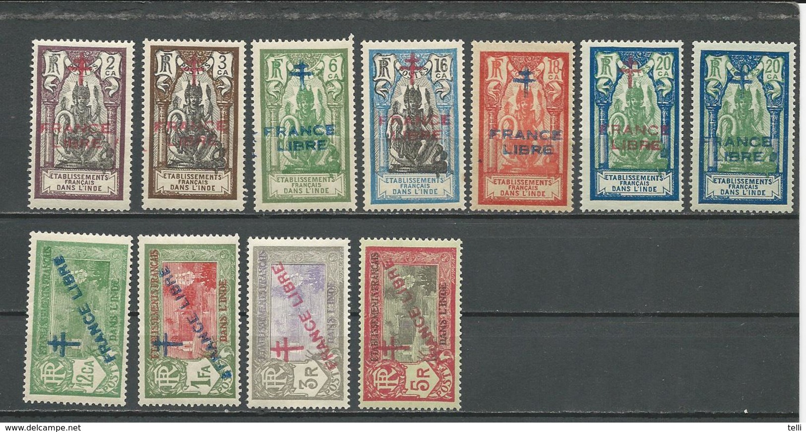 INDE FRANCAISE Scott 157-165, 174, 176 Yvert 160-161, 169-170, 177-182, 182a (11) * Cote 44,50 $ 1942-3 - Neufs