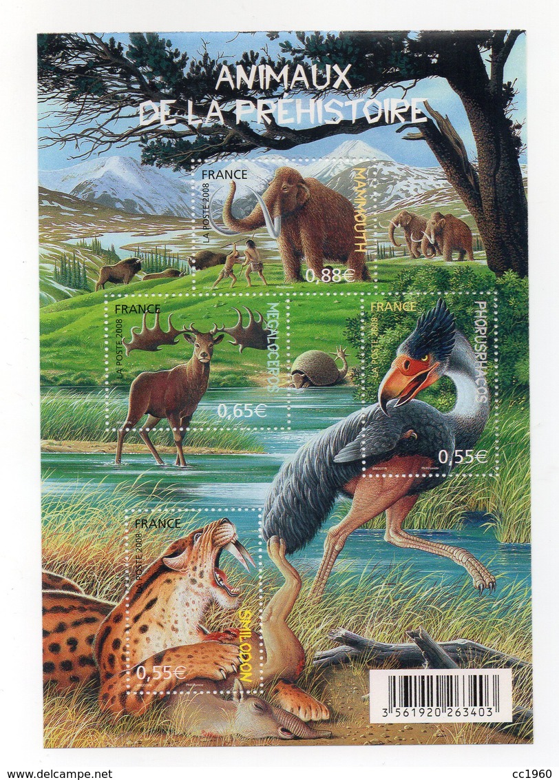 Francia - Foglietto Tematica Animali Preistorici - 4 Valori - Nuovo ** - (FDC13789) - Preistorici