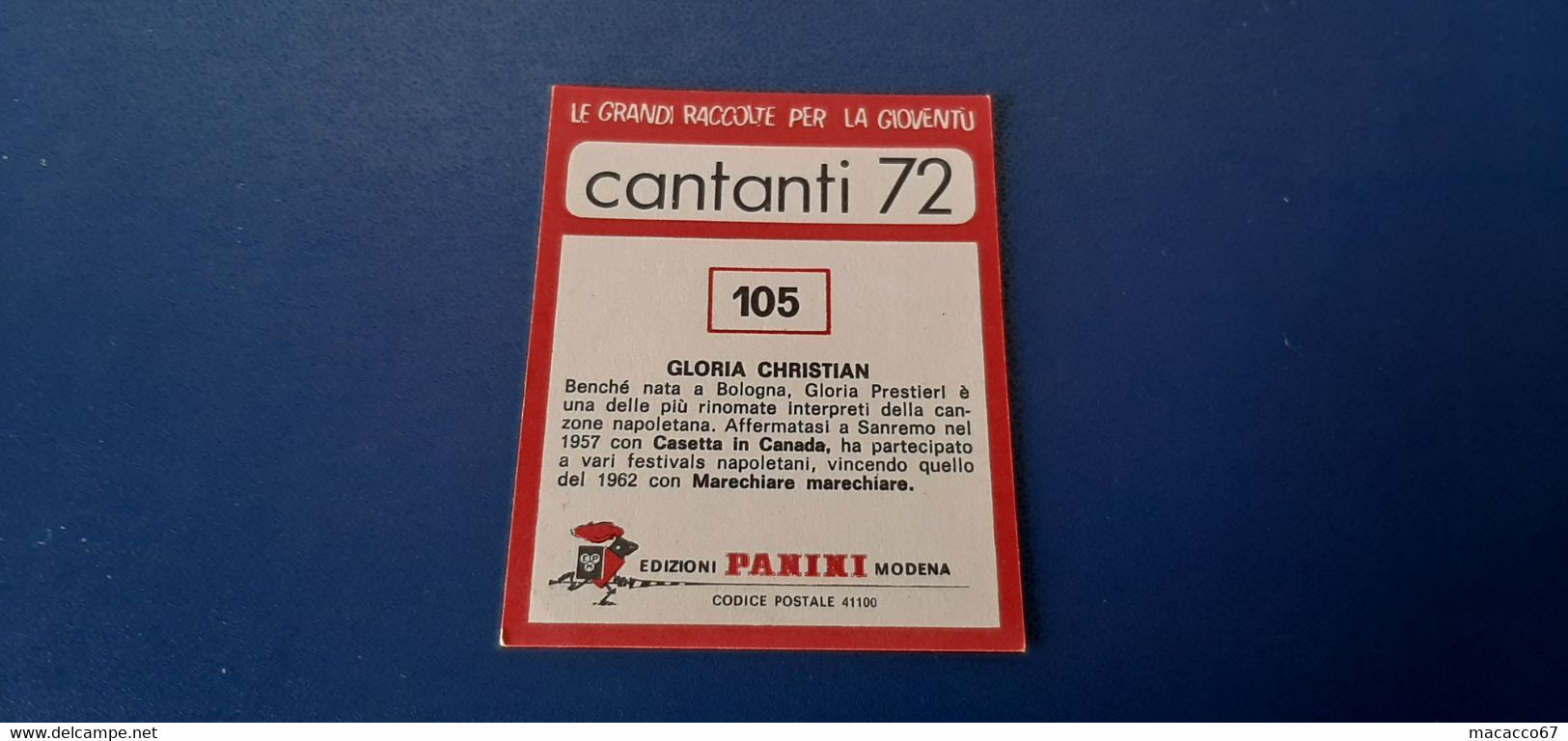 Figurina Panini Cantanti 1972 - 105 Gloria Christian - Edizione Italiana