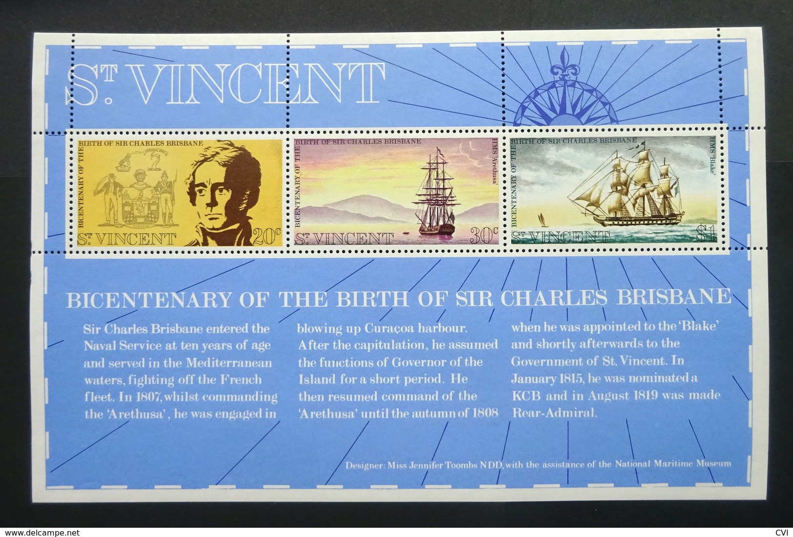 St Vincent 1972 Yt.2 Bicentenary Of The Birth Of Sir Charles Brisbane Minisheet Mint Never Hinged. - St.Vincent (1979-...)