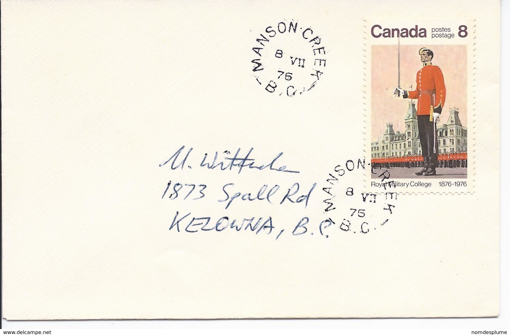 16516) Canada Cover Brief Lettre 1976 BC British Columbia Post Office Postmark Cancel Manson Creek - Brieven En Documenten