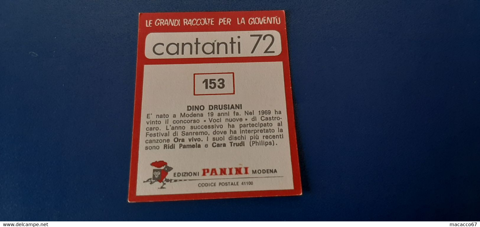 Figurina Panini Cantanti 1972 - 153 Dino Drusiani - Edizione Italiana