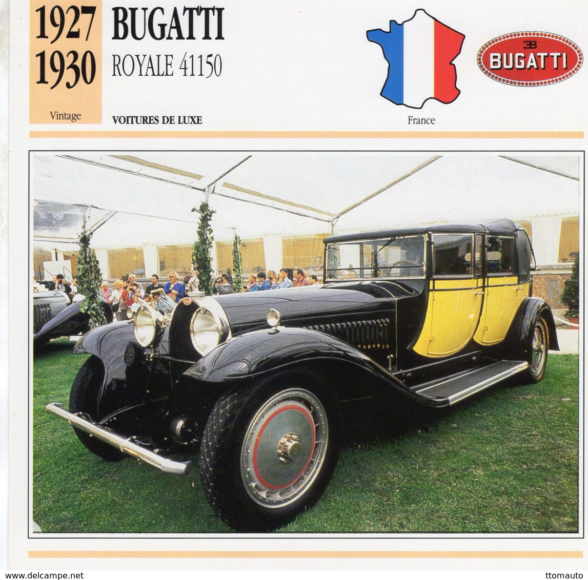 Bugatti T41 Royale 'Berline De Voyage' Chassis 41150 (1927)  - Voiture De Luxe  -  Fiche Technique/Carte De Collection - Turismo