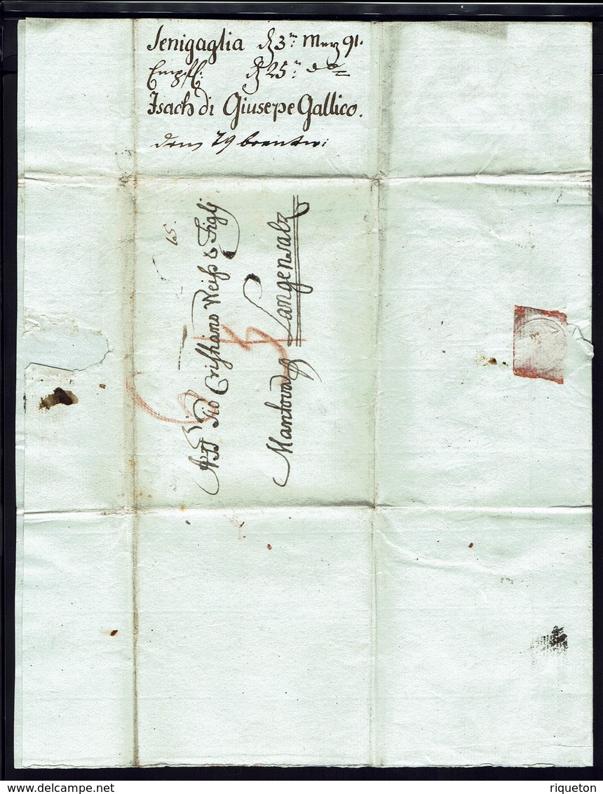 ITALIE - Lettre De Sinigaglia Du 03 Mars 1791, En Port Dû, Taxe Manuscrite Modifié De 5 à 6 Sol Pour Mantova - B/TB - - 1. ...-1850 Vorphilatelie