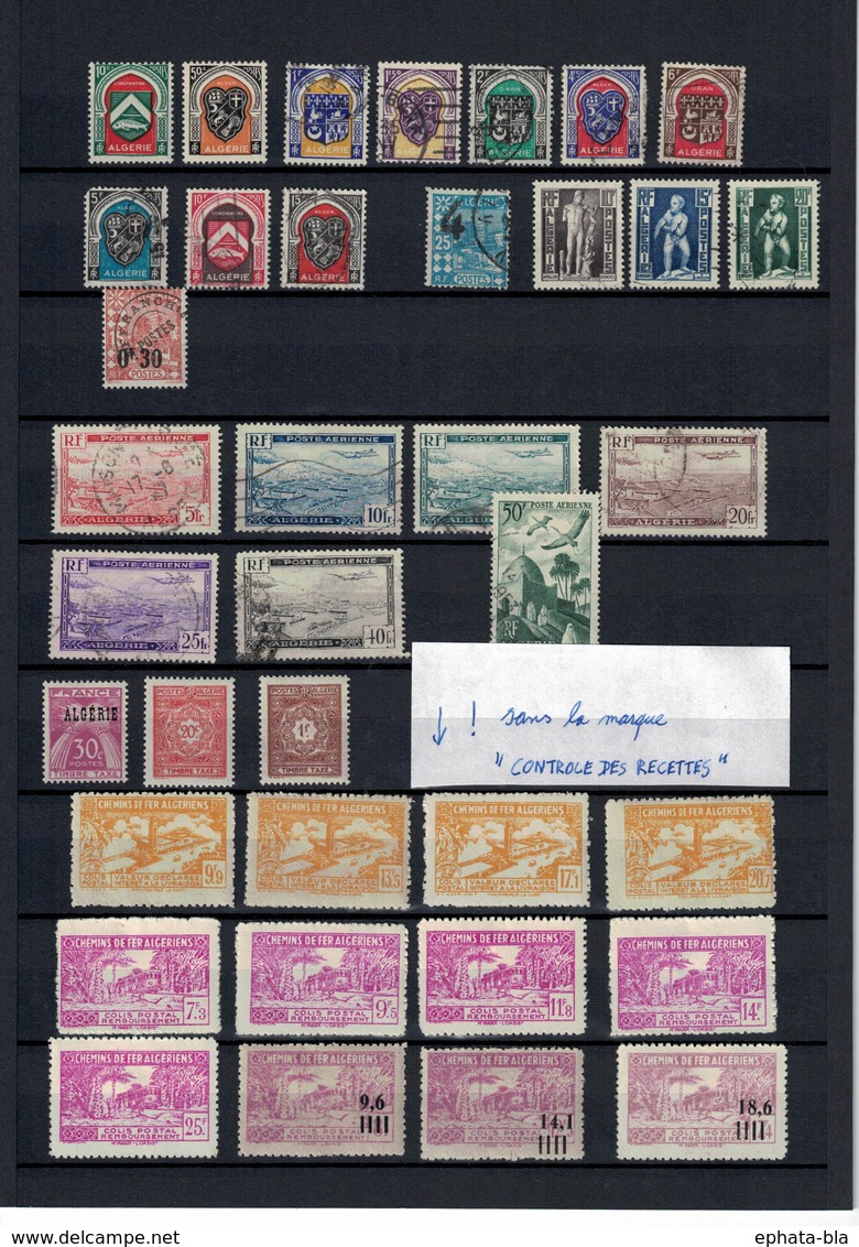 Algérie, Lot De Timbres + Poste Aérienne + Taxe+ Chemins De Fer ( XX + X + O) - Collections, Lots & Séries