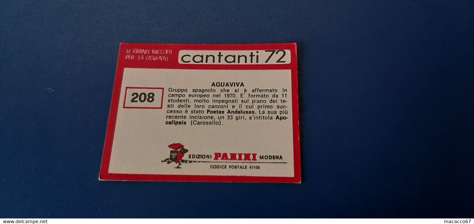 Figurina Panini Cantanti 1972 - 208 Aguaviva - Edizione Italiana