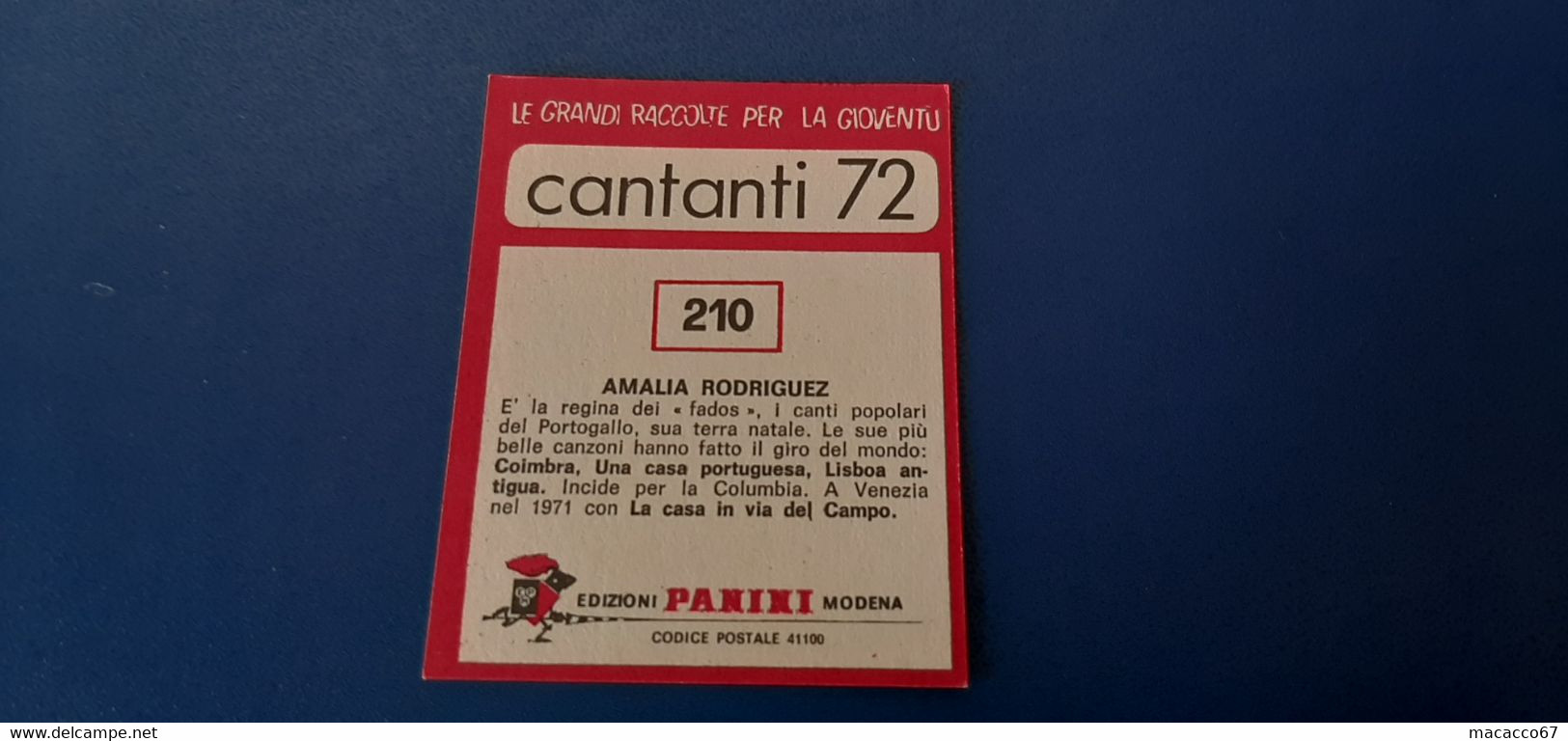 Figurina Panini Cantanti 1972 - 210 Amalia Rodriguez - Edizione Italiana
