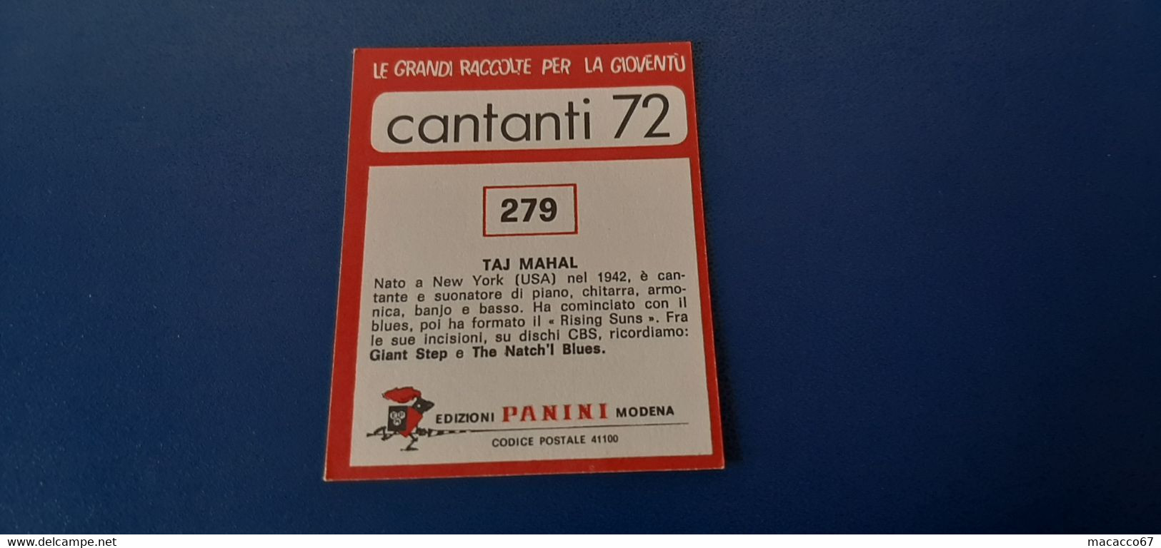 Figurina Panini Cantanti 1972 - 279 Taj Mahal - Edizione Italiana