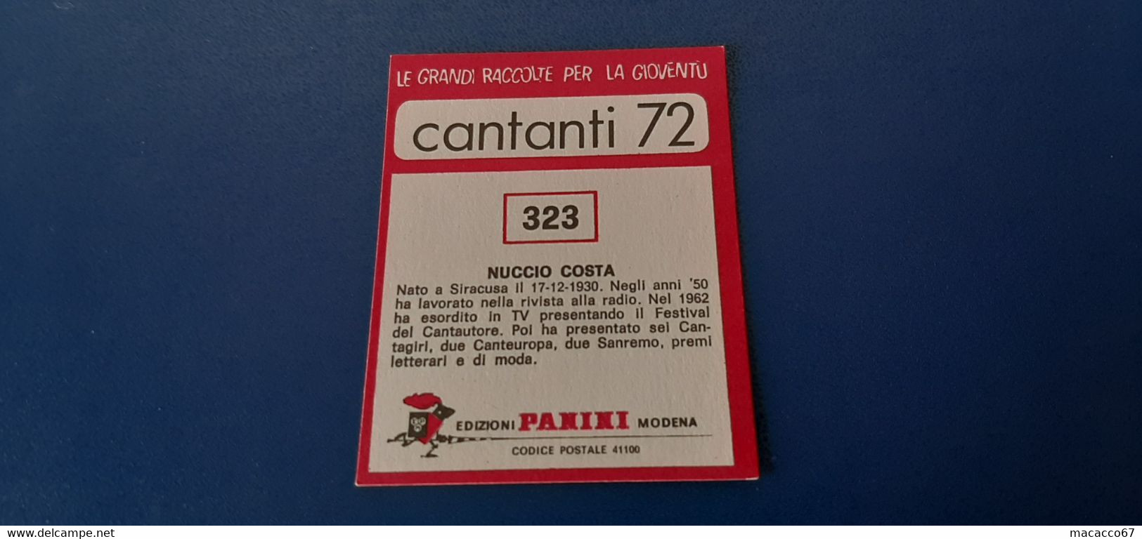 Figurina Panini Cantanti 1972 - 323 Nuccio Costa - Edizione Italiana