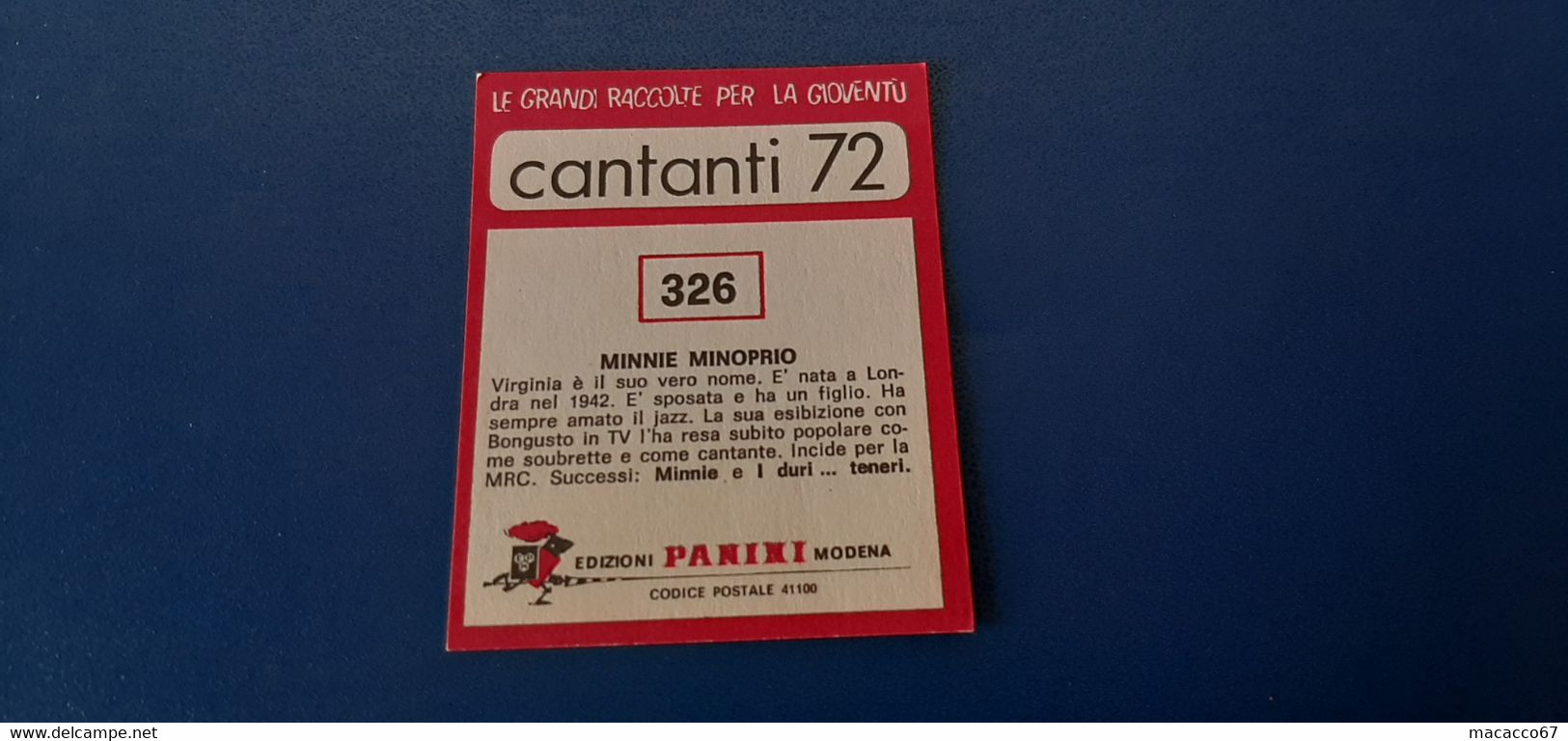 Figurina Panini Cantanti 1972 - 326 Minnie Minoprio - Edizione Italiana