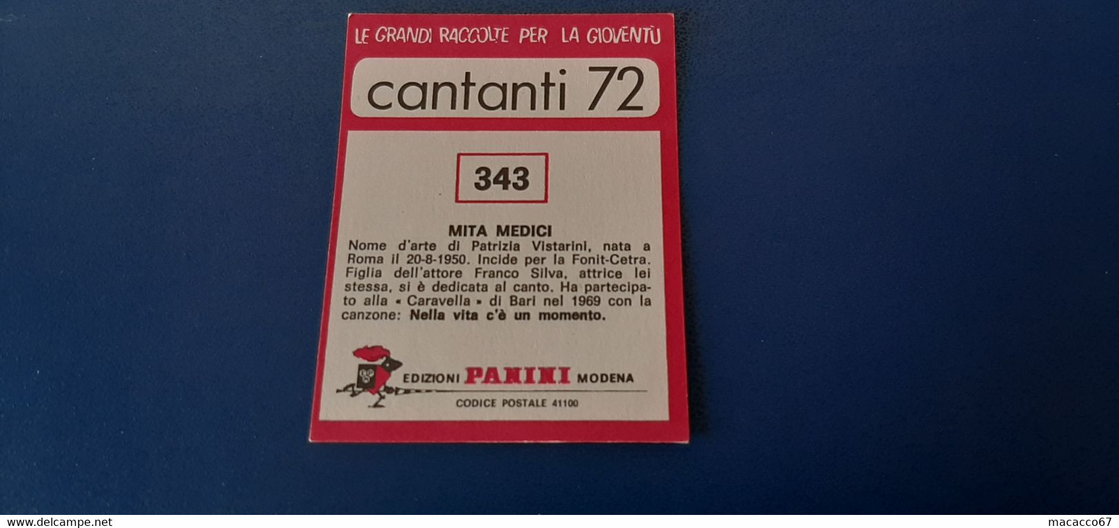 Figurina Panini Cantanti 1972 - 343 Mita Medici - Edizione Italiana