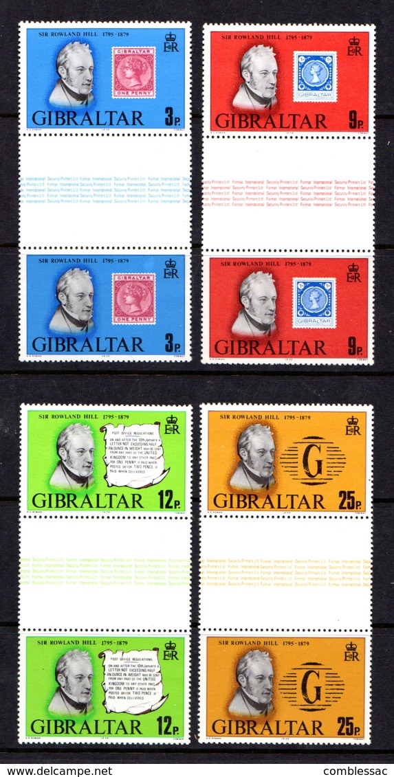 GIBRALTAR    1979    Death  Centenary  Of  Sir  Rowland  Hill    Set  Of  4  Gutter  Pairs      MNH - Gibraltar