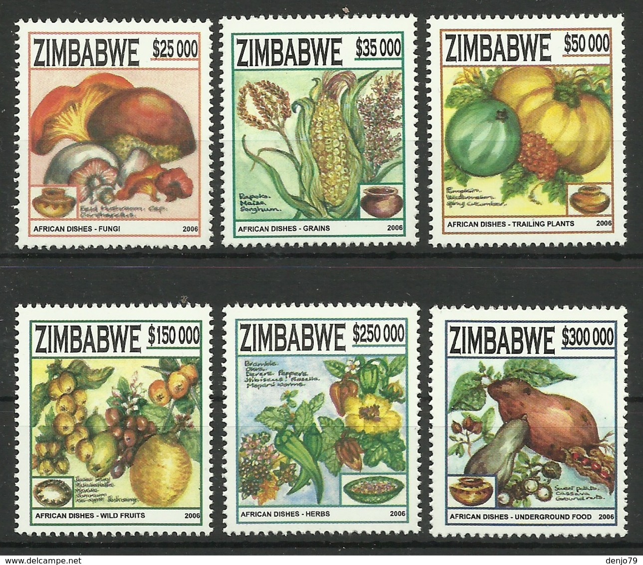 ZIMBABWE 2006 AFRICAN DISHES,FRUITS,VEGETABLES,MUSHROOMS SET MNH - Zimbabwe (1980-...)