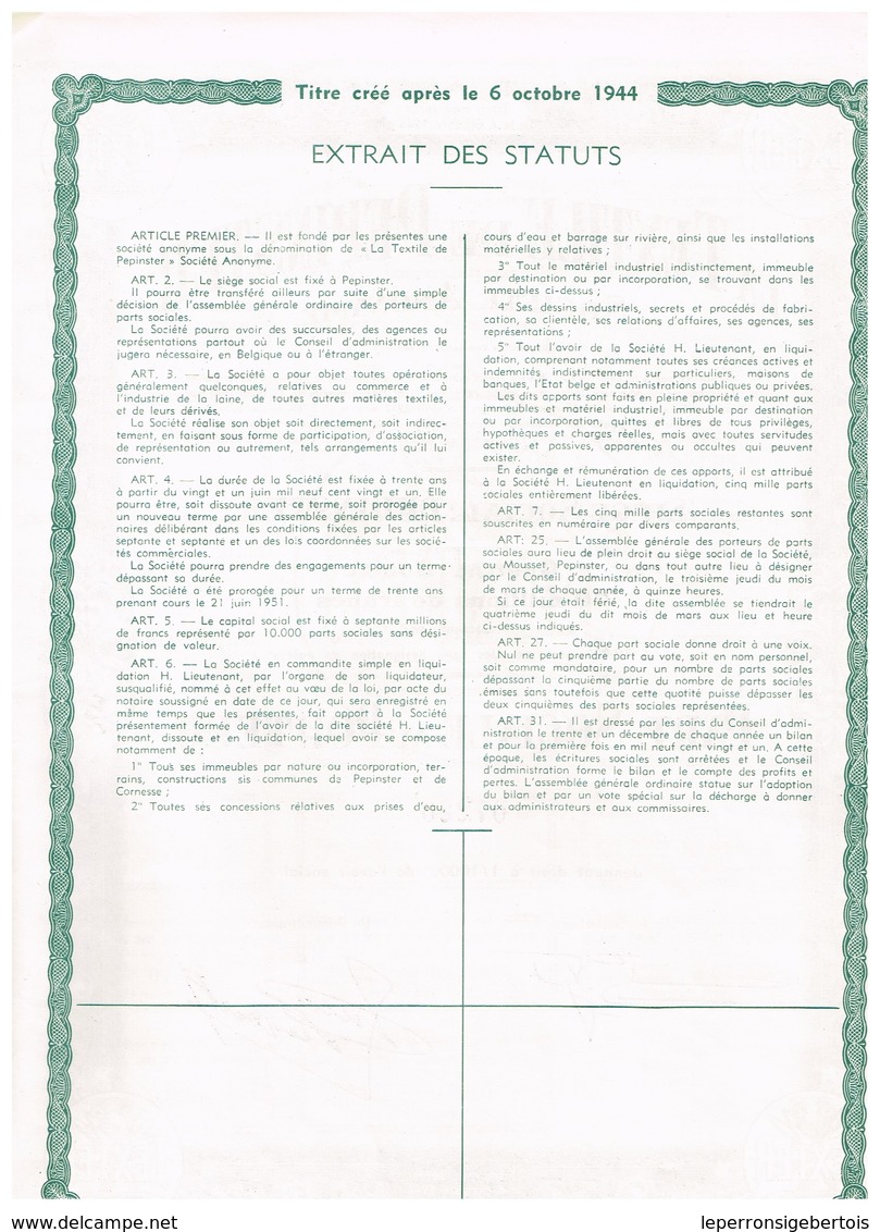 Action Ancienne - La Textile De Pépinster - Société Anonyme  - Titre De 1951 - Industrie