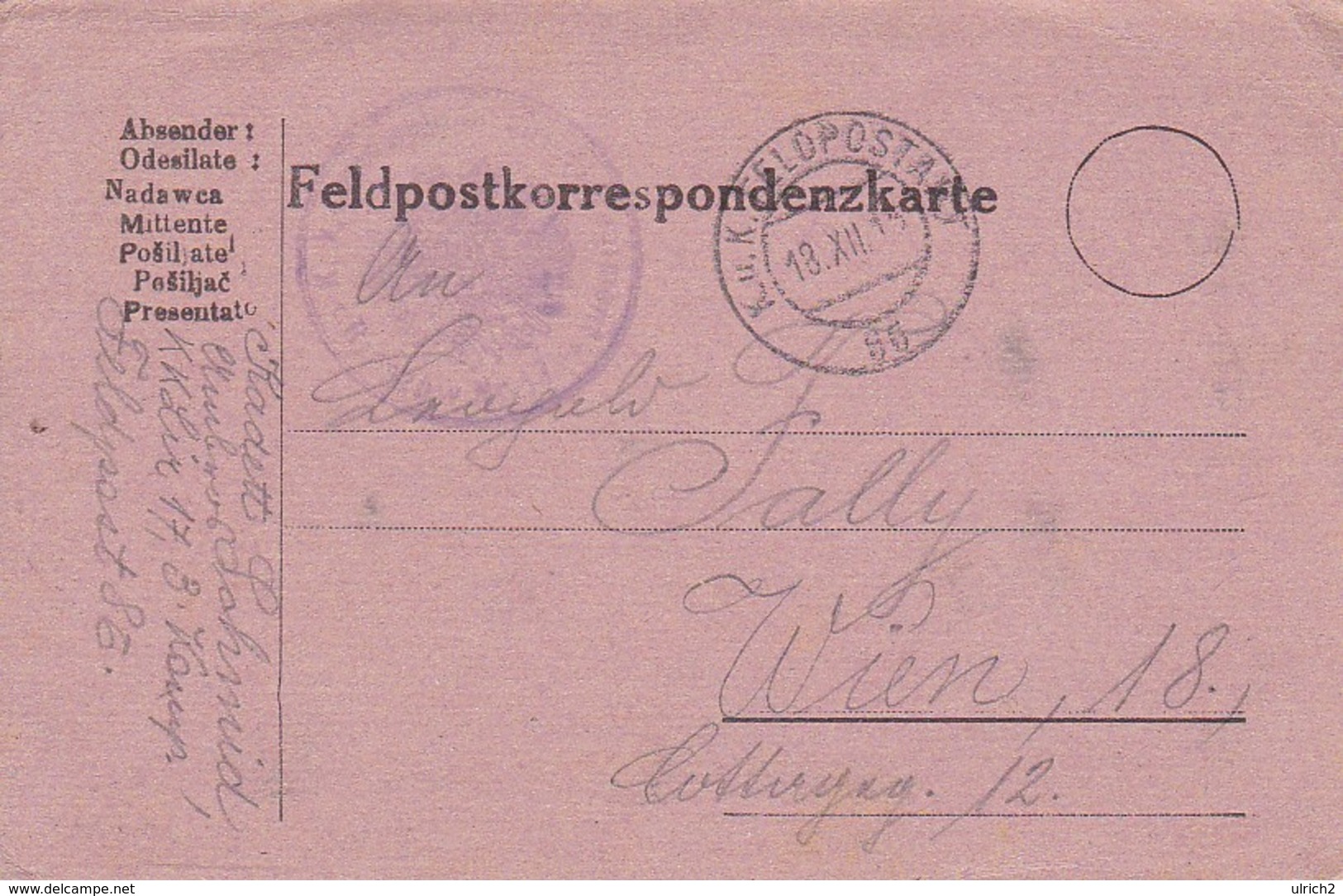 Feldpostkarte - LIR 17 Nach Wien - 1915 (38773) - Briefe U. Dokumente