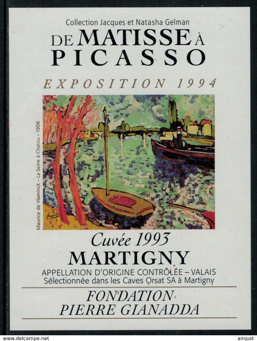 Rare // Etiquette De Vin // Art-Peinture // Martigny, De Matisse à Picasso - Kunst