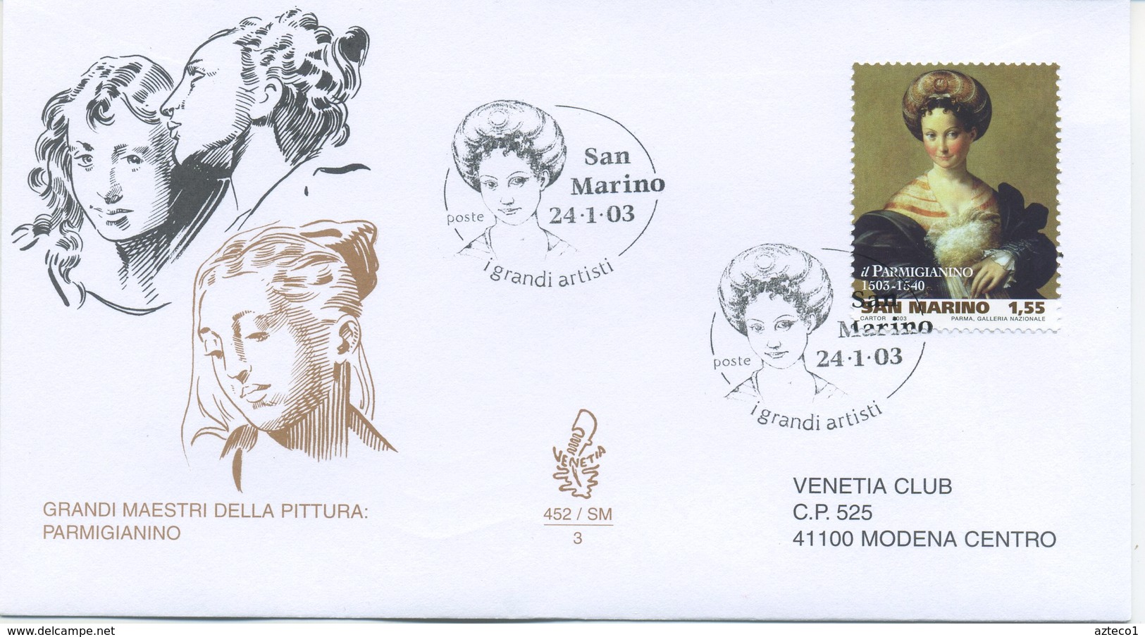 SAN MARINO - FDC VENETIA  2003 - GRANDI MAESTRI DELLA PITTURA - ARTE - VIAGGIATE - FDC