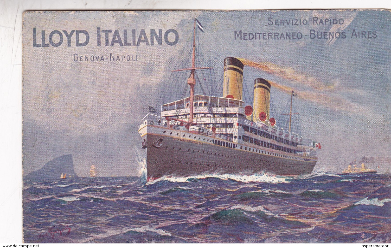 LLOYD ITALIANO, SERVIZIO RAPIDO MEDITERRANEO~BUENOS AIIRES. E OLIVERI &C. CIRCULEEE 1910 TENERIFE A BUENOS AIRES - BLEUP - Paquebots