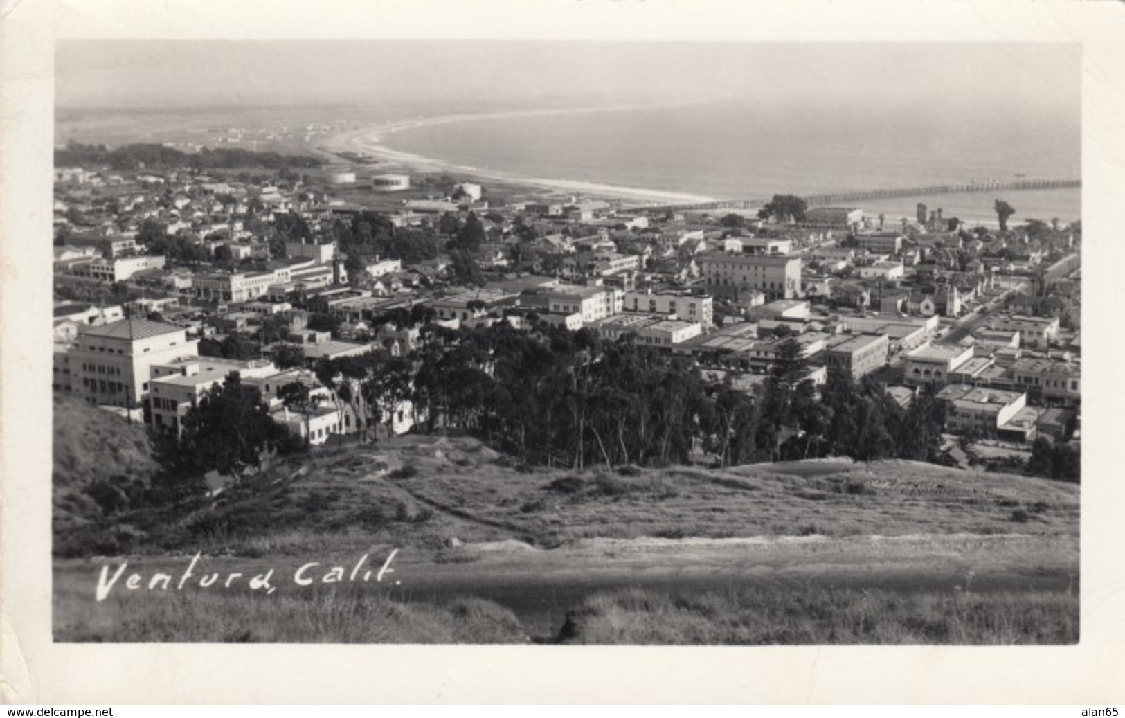 Ventura California, Panoramic View Of Town Beach Ocean View Shoreline, C1940s/50s Vintage Postcard - Autres & Non Classés