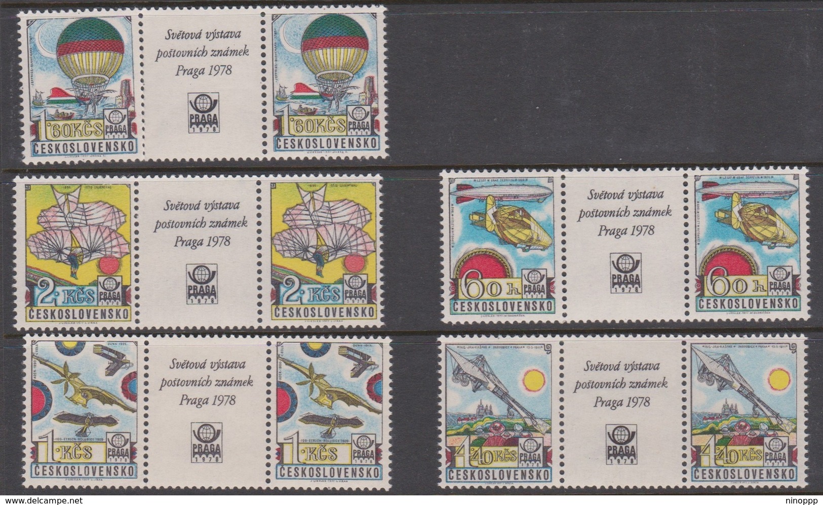 Czechoslovakia SG 2358-2362 1977 Air Praga 78 Gutter Pairs, Mint Never Hinged - Unused Stamps