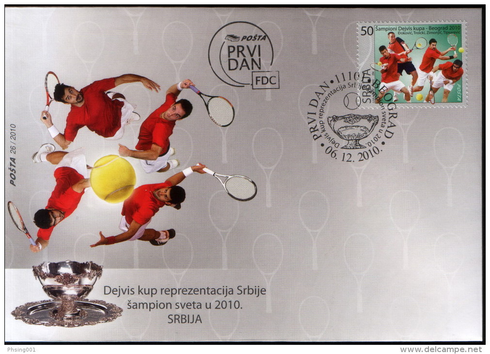 Serbia 2010 Davis Cup Winners, Tennis, Djokovic, Tipsarevic, Troicki, Zimonjic, FDC - Tennis