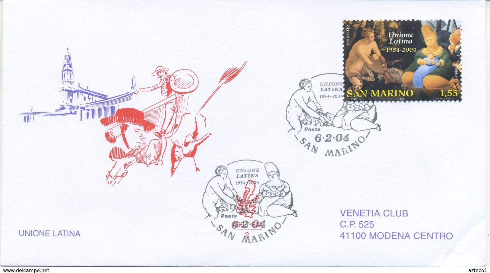 SAN MARINO - FDC VENETIA  2004 - UNIONE LATINA - VIAGGIATE - FDC