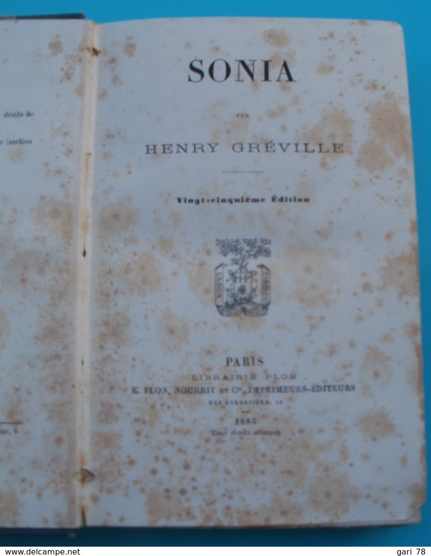 Henry GREVILLE : SONIA Livre Relié De 1883 - 1801-1900