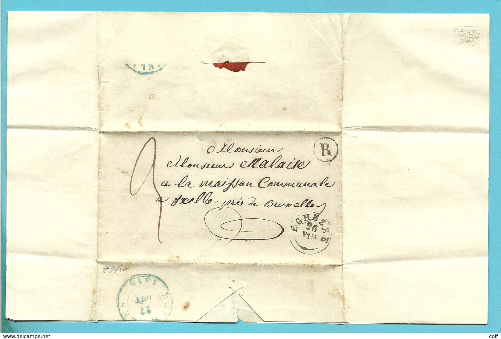 Brief Stempel EGHEZEE (type 18) Met Busstempel (rurale) " R "  Naar BRUXELLES 26/8/1945 - 1830-1849 (Belgica Independiente)