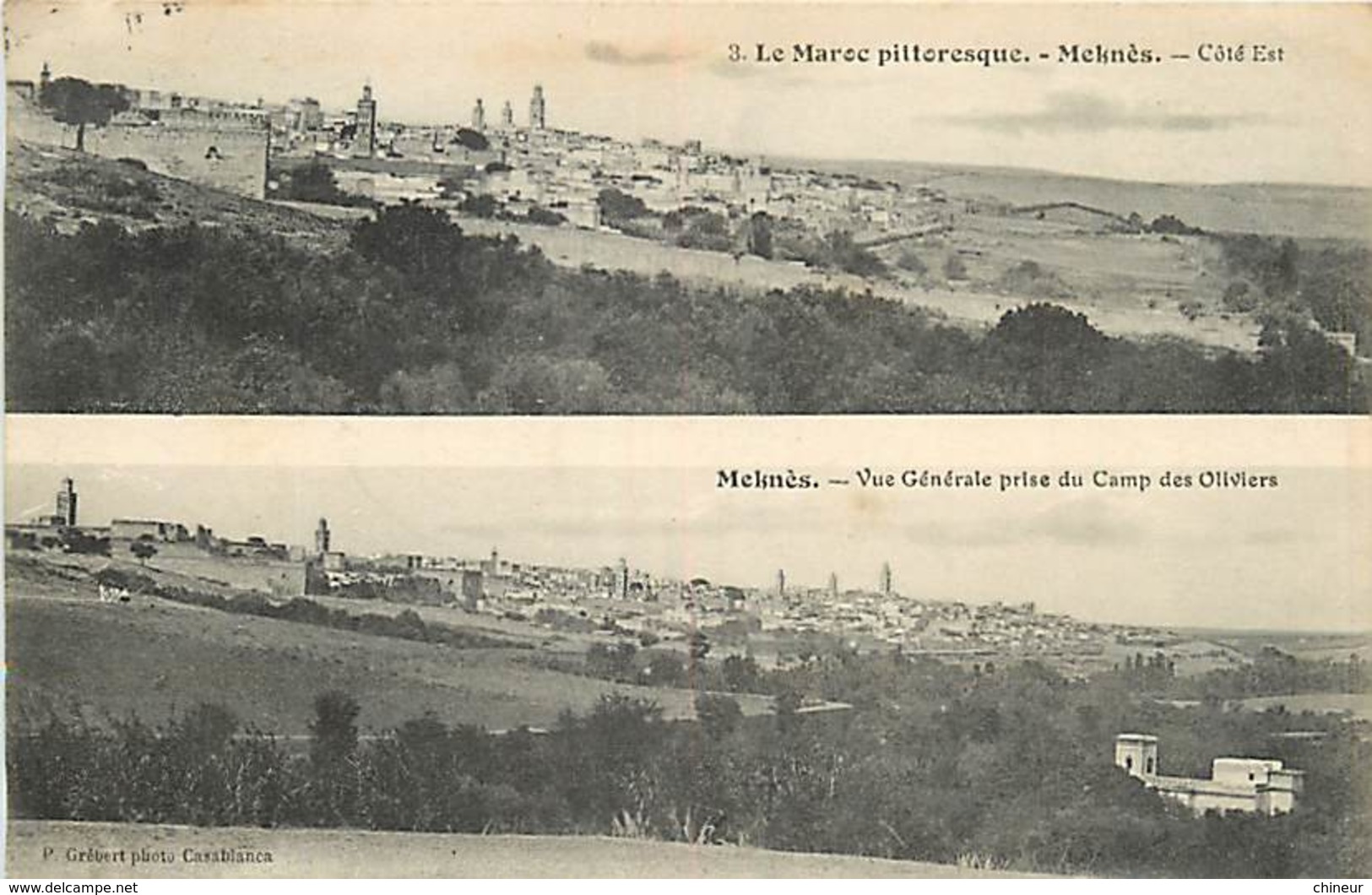 MAROC  MEKNES CARTE MULTIVUES AVEC TIMBRE POSTE CHERIFIENNES N°10 - Meknès